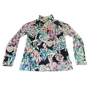 Lilly Pulitzer UPF 50+ Skipper Popover Bright Navy Caught‎ Up XXS Beach Floral